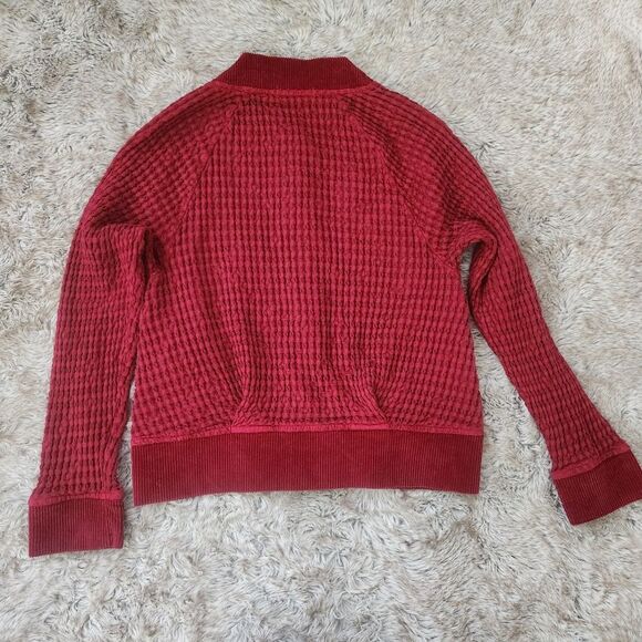 Mododoc Red Waffle Knit Cropped Boxy 100% Cotton Jacket Size Small - Picture 8 of 12